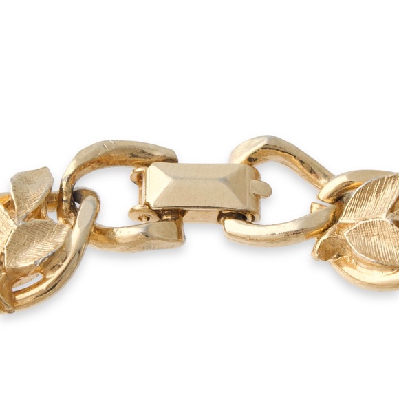 Vintage Faux Pearl Gold Plated Leaf Link Bracelet - Picture 3 of 5